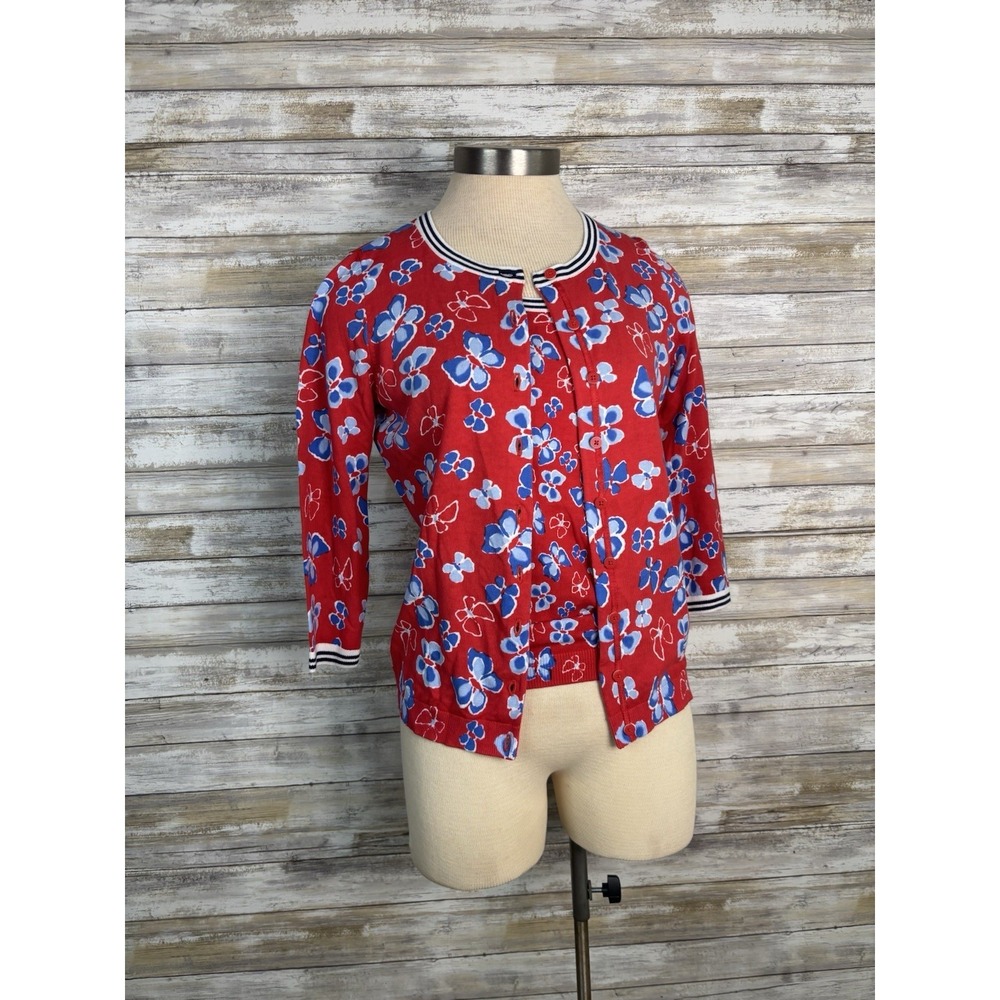 Talbots Cardigan Twin Set Sweater   Small Petite Red Butterfly Charming